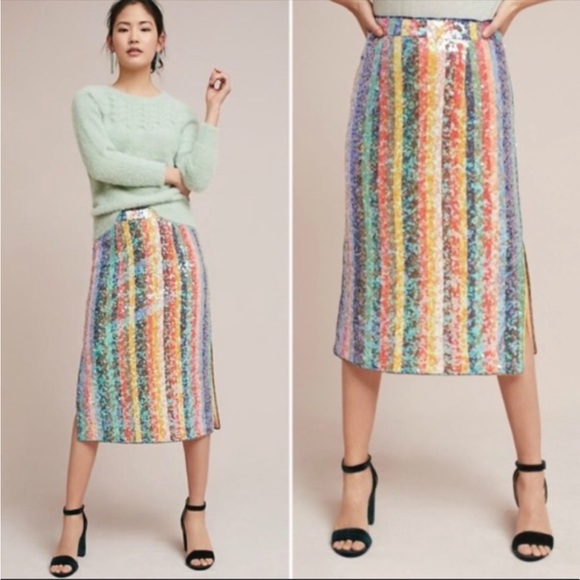 Maeve Dresses & Skirts - Anthropologie Maeve Sequin Palette Midi Skirt Rainbow Multicolored